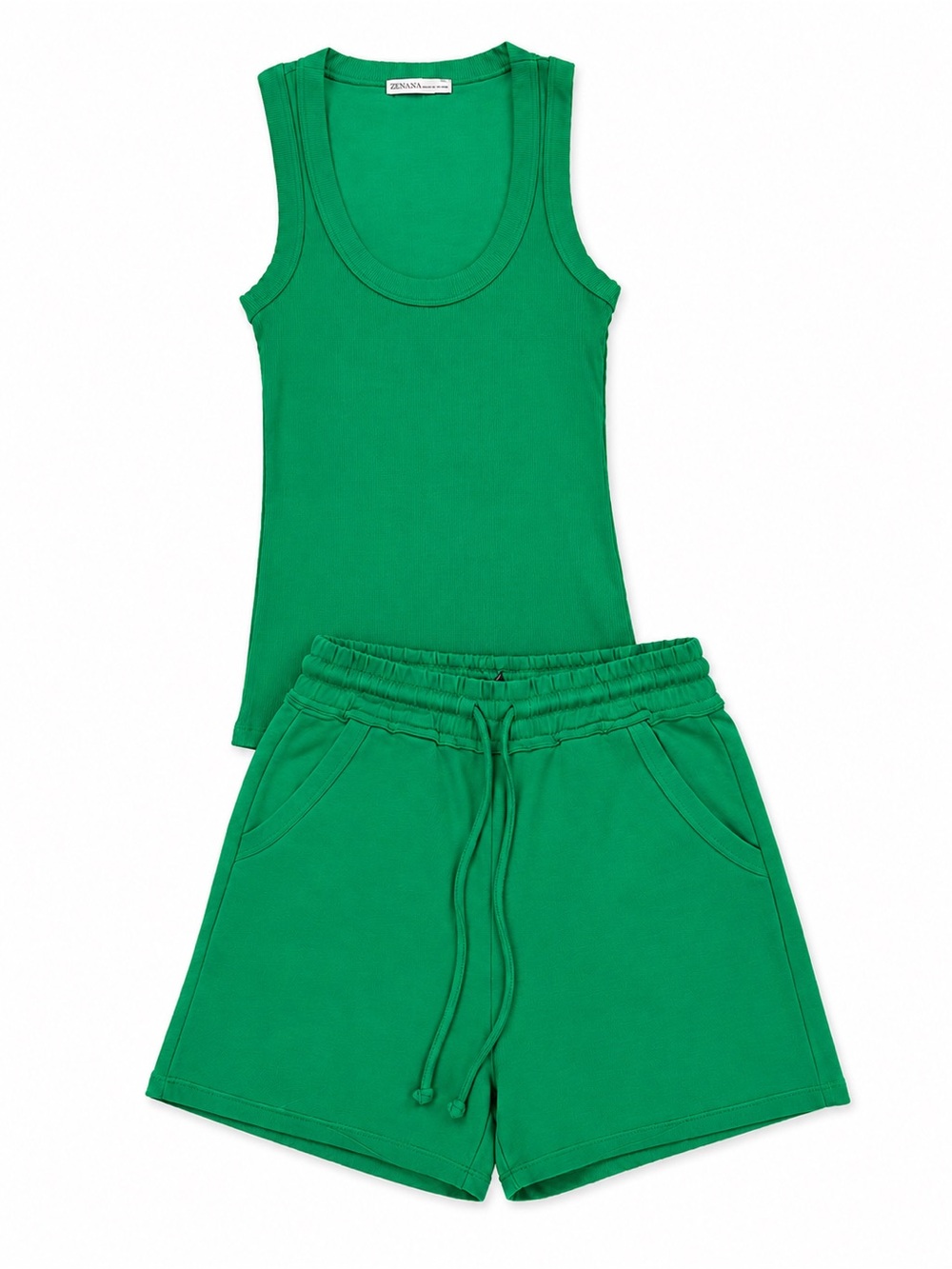 Zenana Green Tank Top and fleece Drawstring Shorts Set